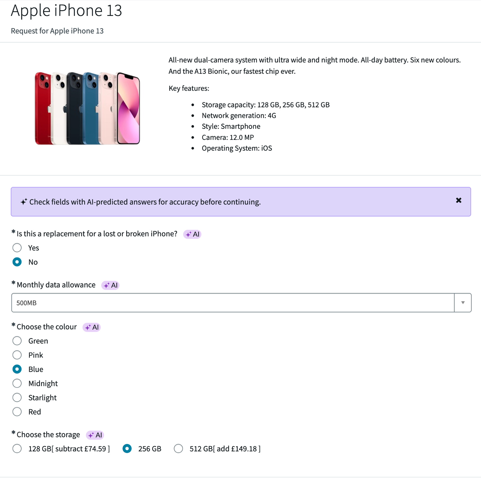 Catalog form fields auto-filled.