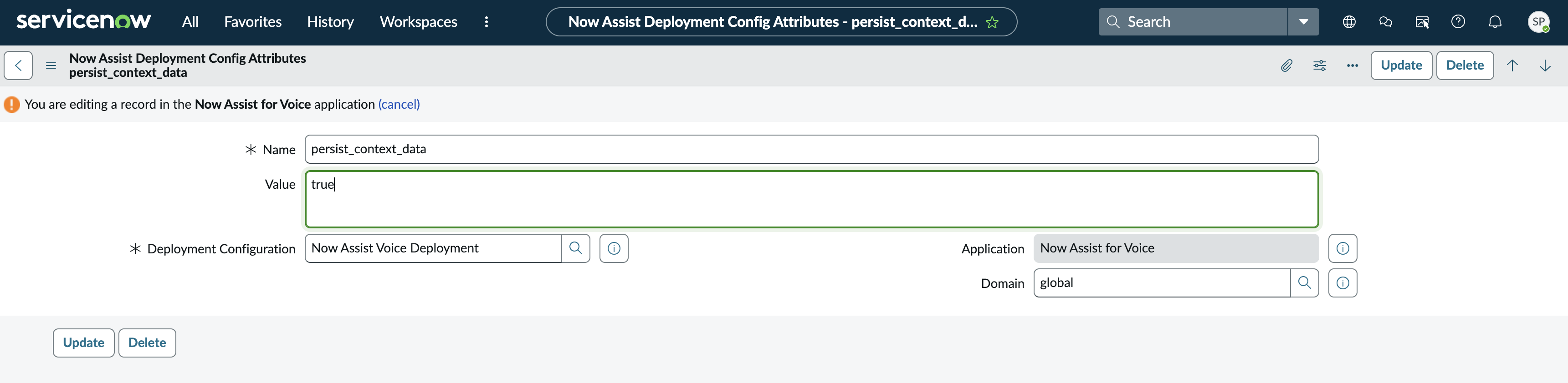 The persist_context_data configuration attribute record for the voice service with its value set to true.