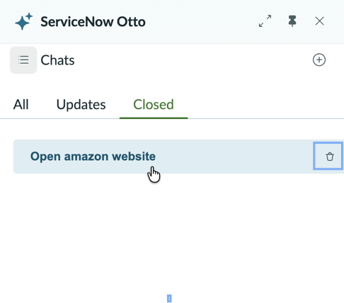In theServiceNow Otto panel, the delete icon is highlighted.