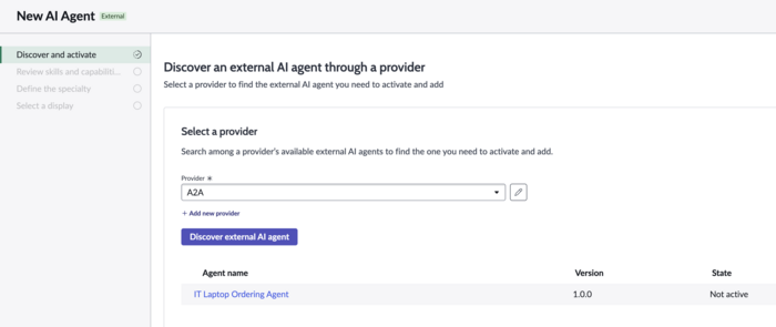 Discover external AI agent showing a discovered AI agent