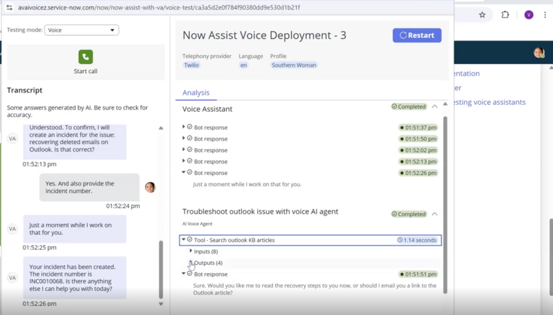 Voice assistant testing in Voice mode