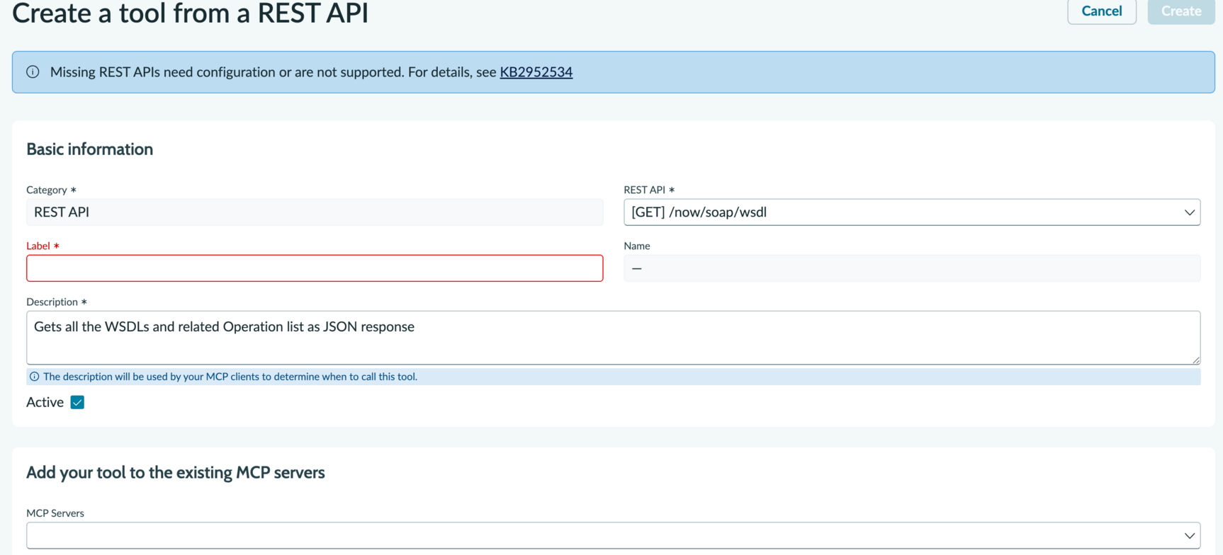 Create tool from REST APIs