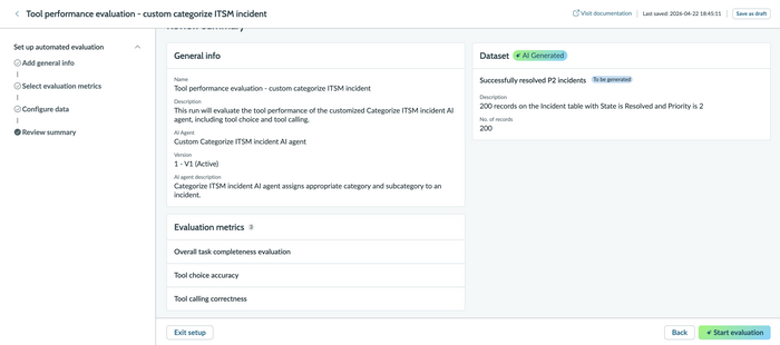 Tool performance review page of the guided setup.