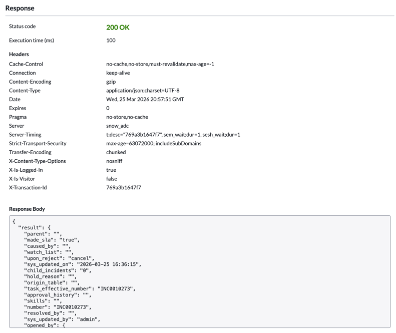 REST API Explorer GET response