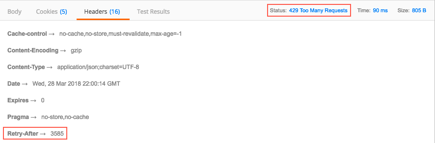 REST response status 429 Too Many Requests