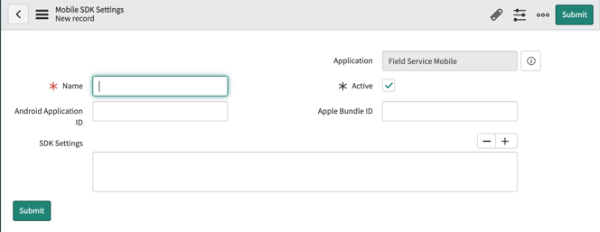 Mobile SDK Settings form