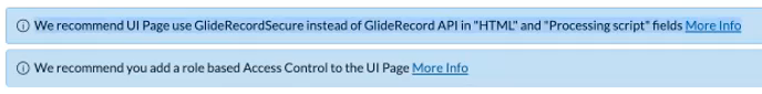 UI page security recommendation messages.