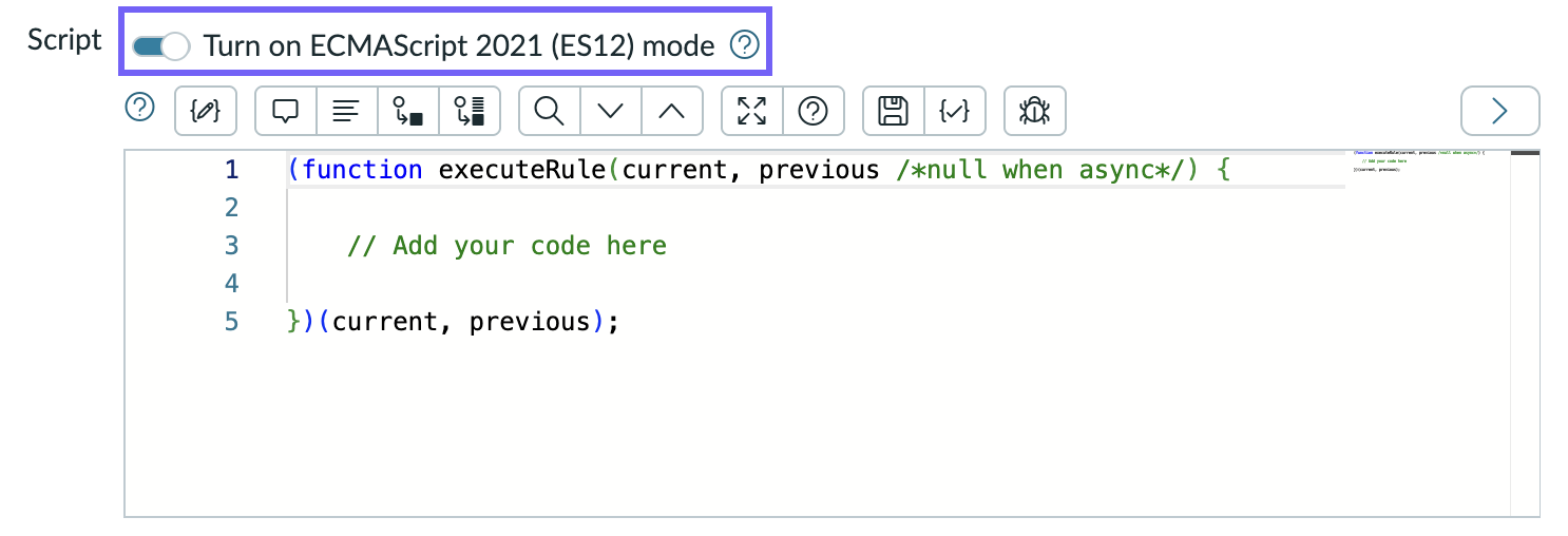 Option to turn on ECMAScript 2021 ES12 mode for a script.