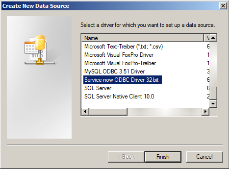 Add an ODBC DSN.