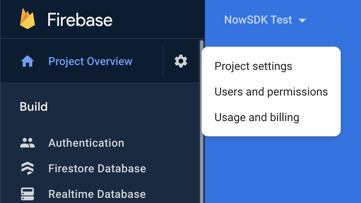 Google Firebase configuration screen