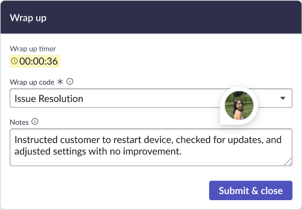 Screen shot of Wrap up component