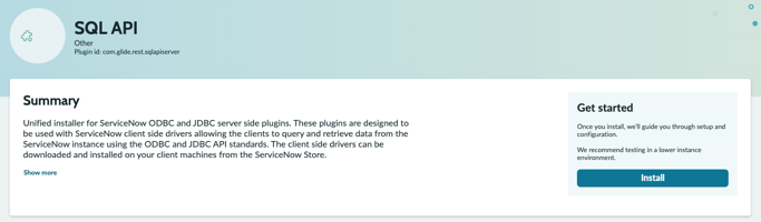 ServiceNow 인스턴스에 SQL API를 설치하기 위한 UI 화면