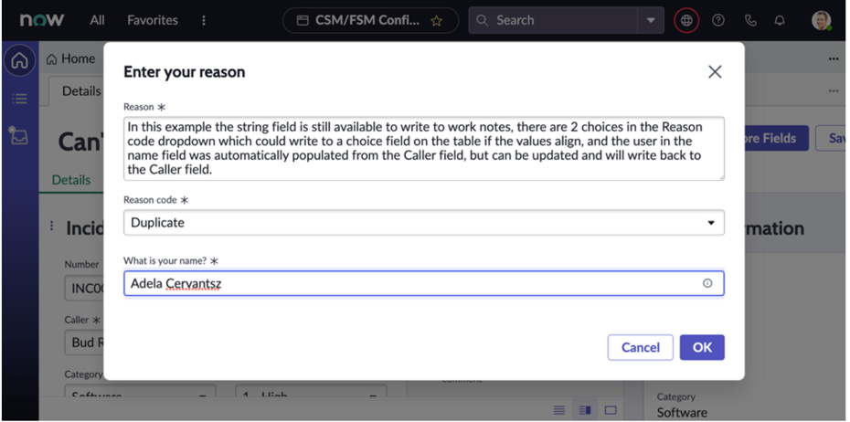 Screen shot of modal produced by associated code.