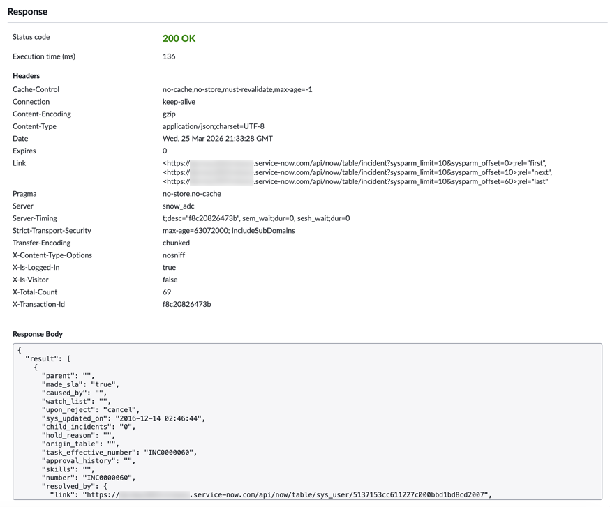 REST API Explorer GET response