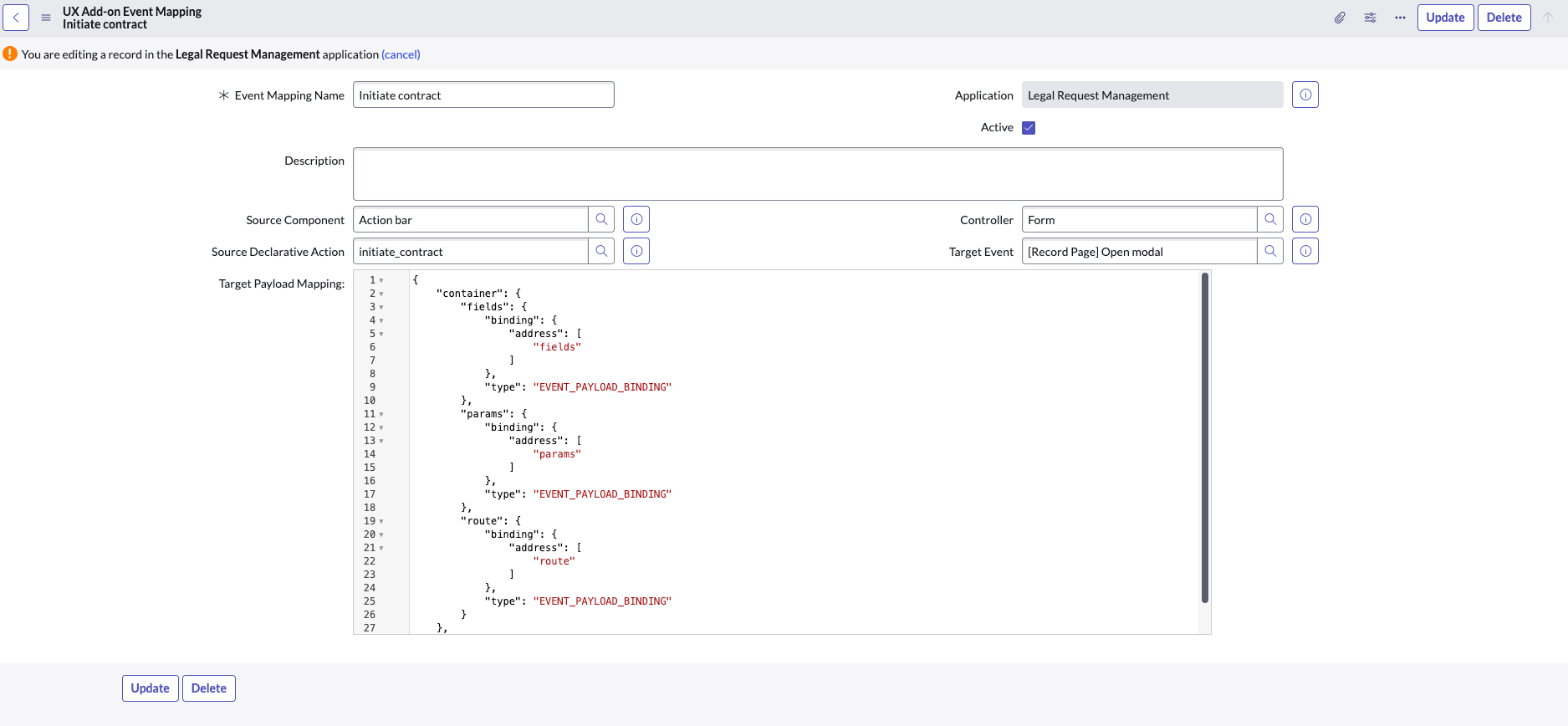 Create event mapping for initiate contract action