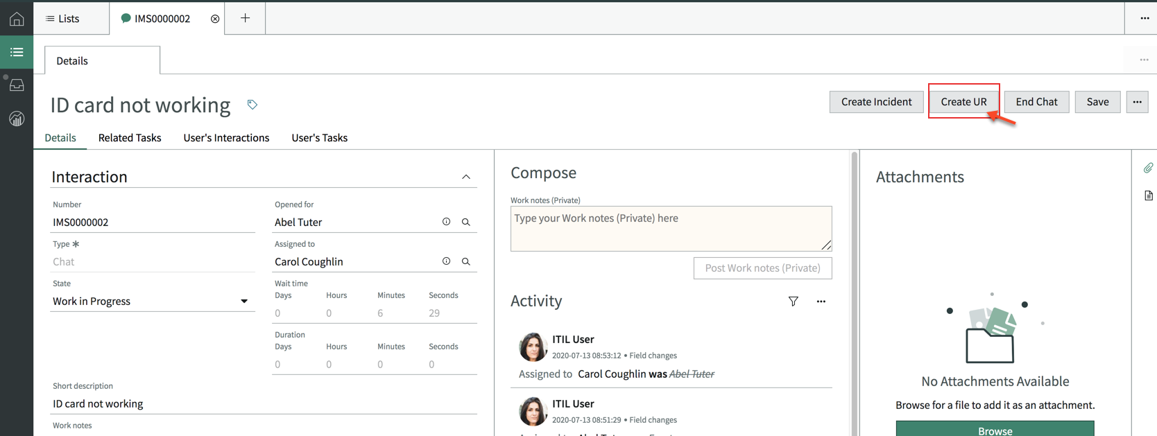 Create UR from an Interaction record
