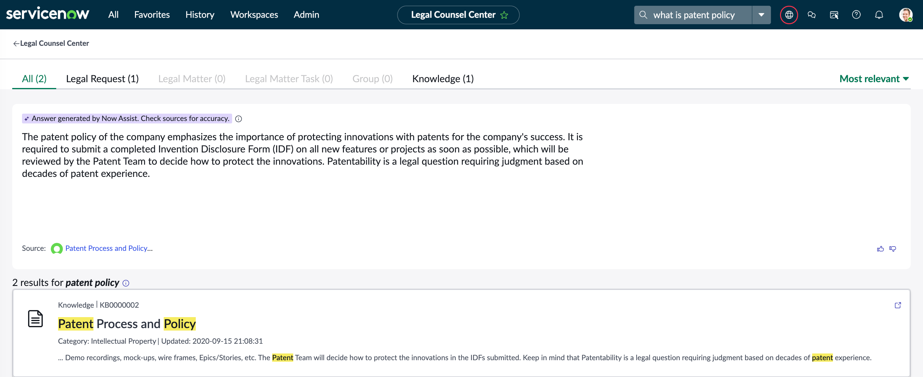 Q&A Genius Results in Legal Counsel Center.