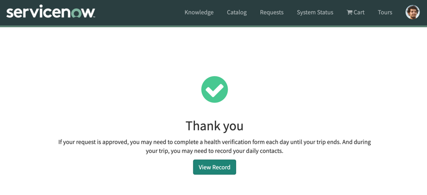 Travel request submission page.