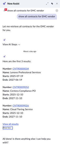 Conversational search for contracts