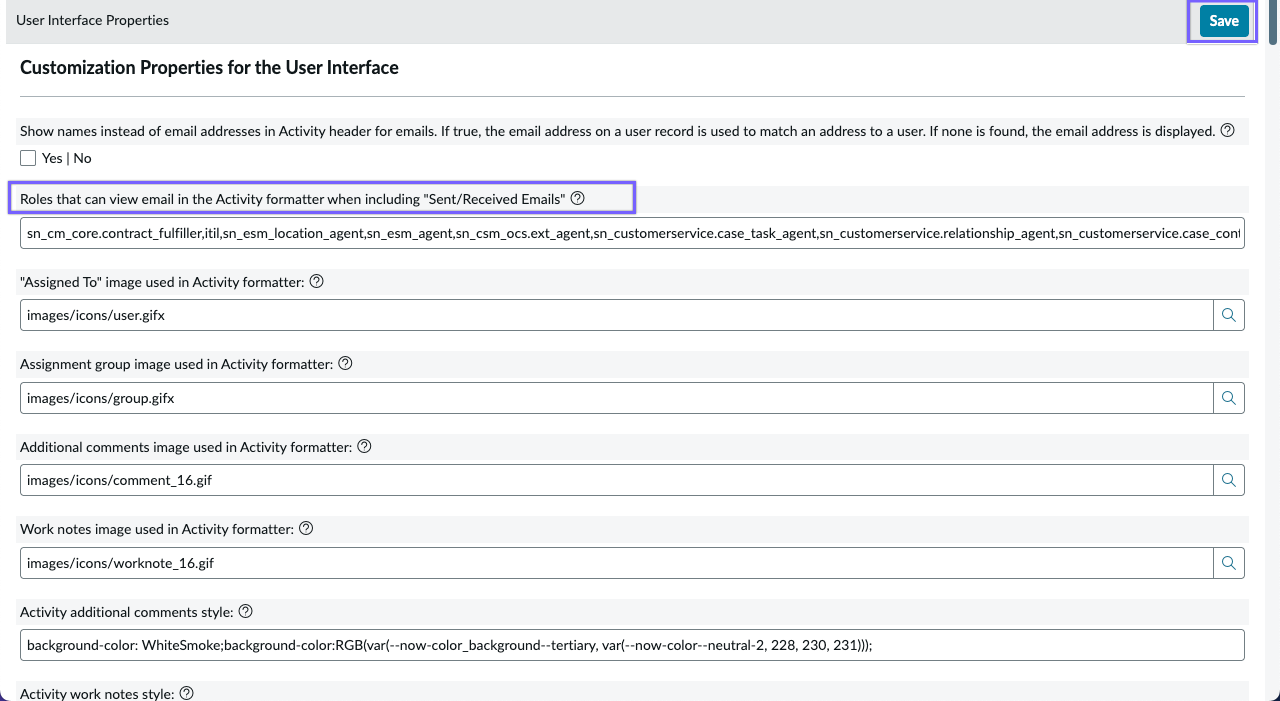 Add roles in system properties using the UI