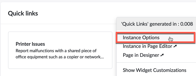Quick links widget instance options.