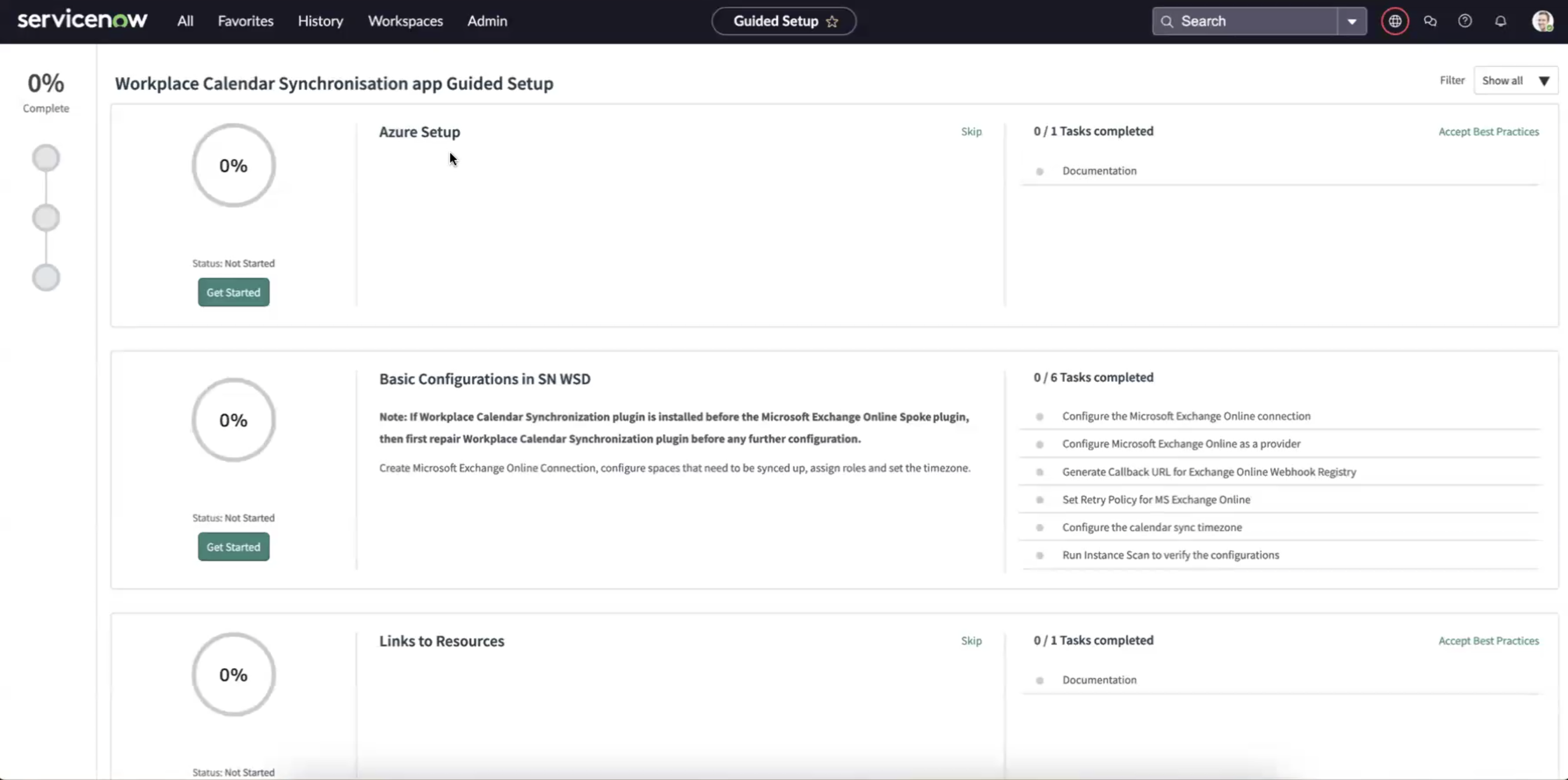 Workplace Calendar Synchronization Guided Setup configuration steps.