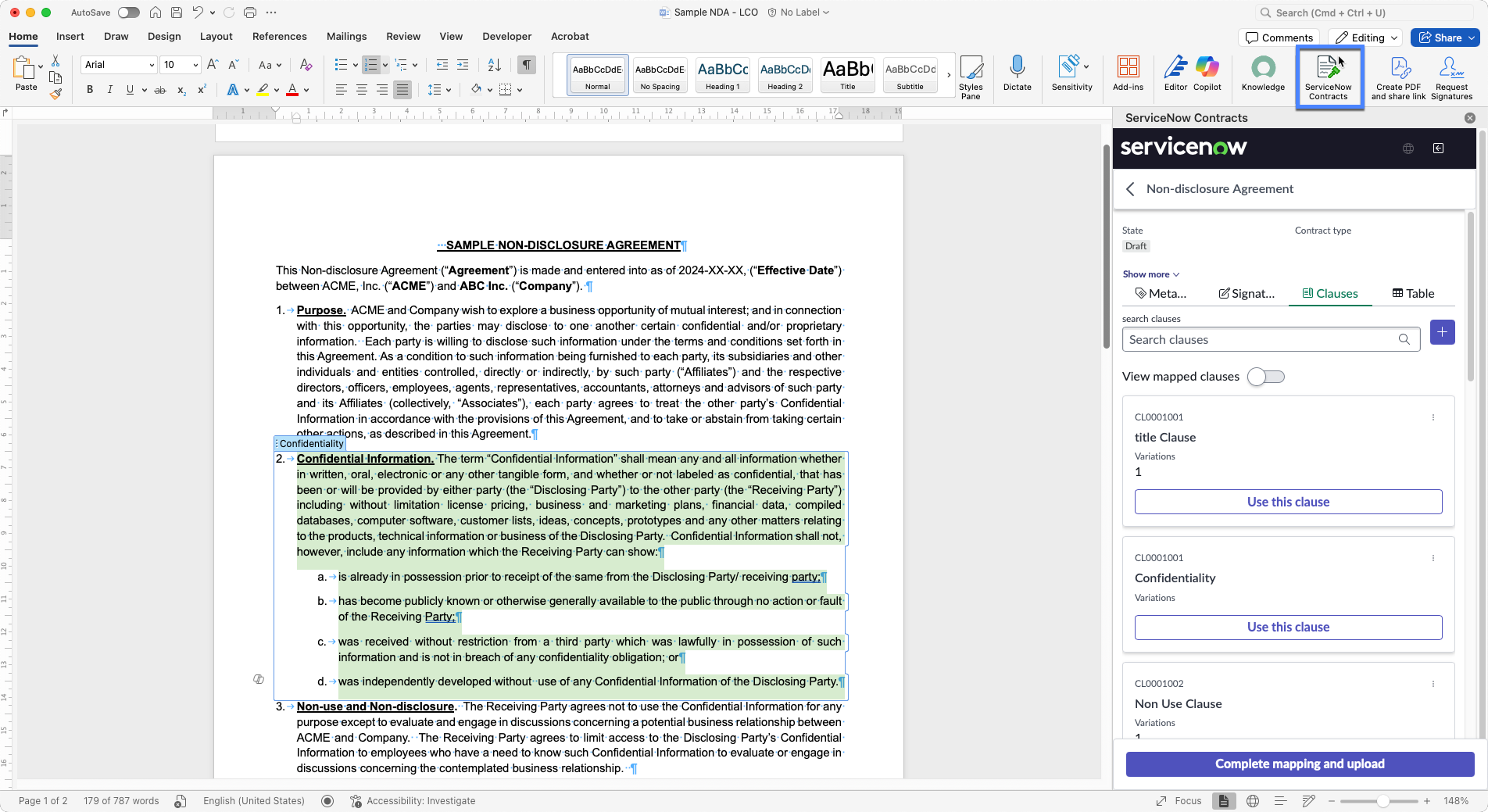 Use Microsoft Word add-in for ServiceNow Contracts to add content controls