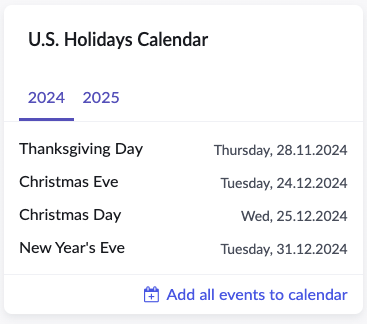 Events displayed in event widget
