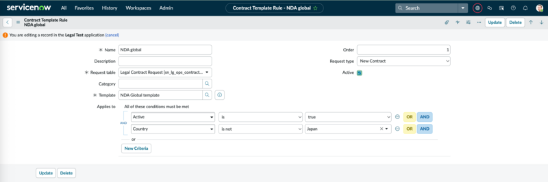 Configure contract template rules