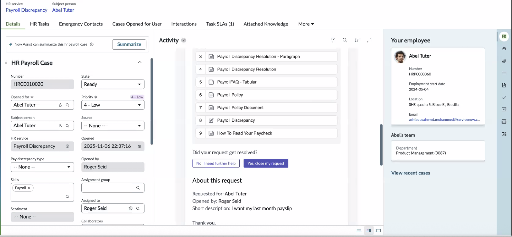 Event creation on Agent Workspace for HR Case Management