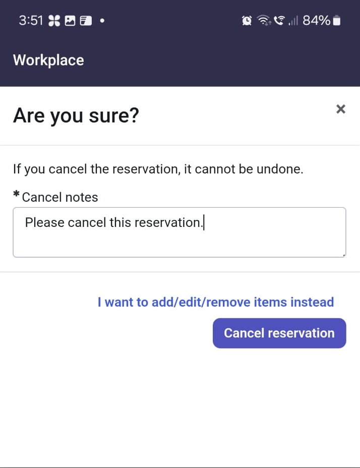 Cancel Reservation dialog box.