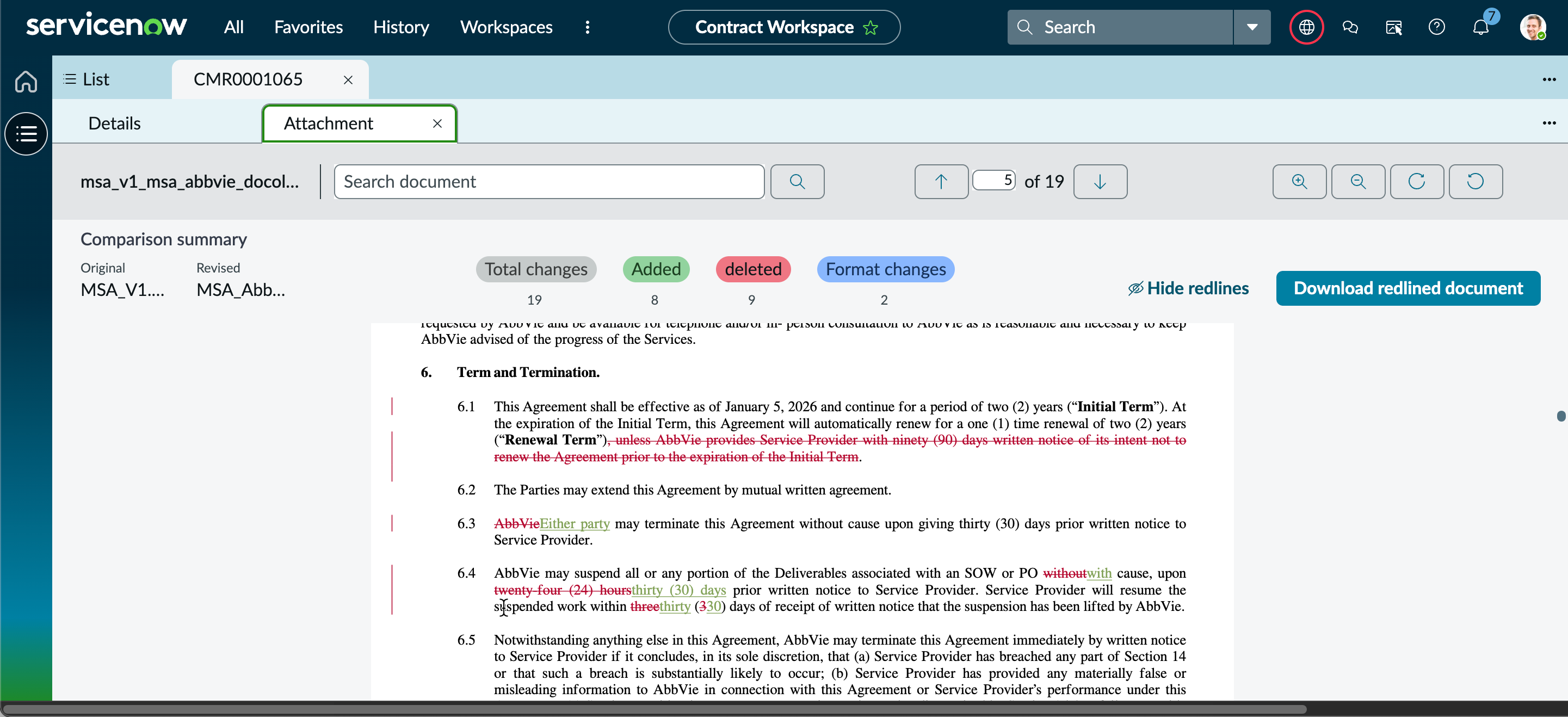 Document where changes are highlighted in different colors.