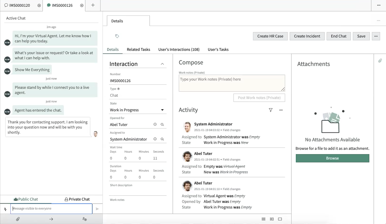An incident record in the agent workspace.
