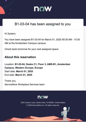 Reservation details like the campus, space, and duration.