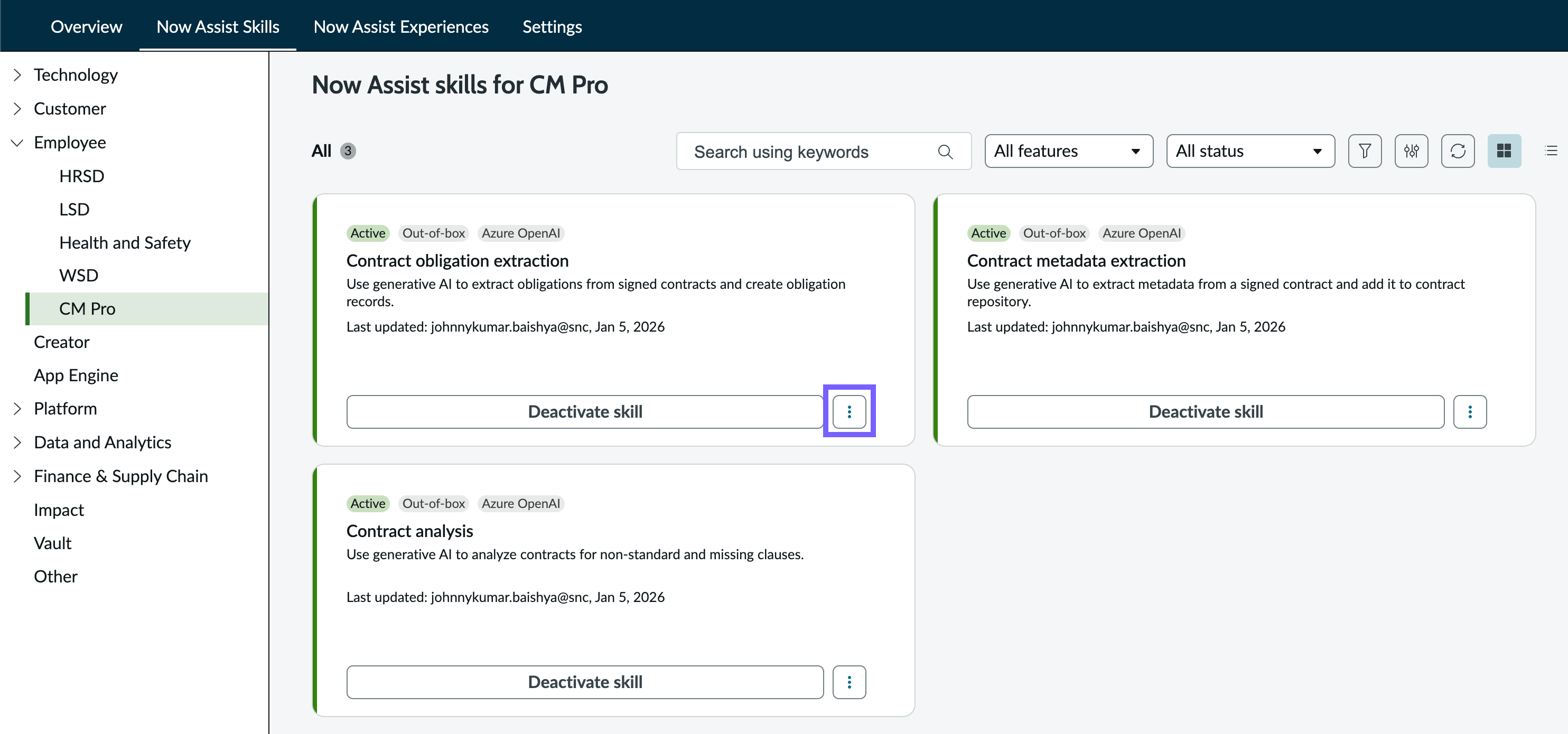 Now Assist skills in Contract Management Pro.