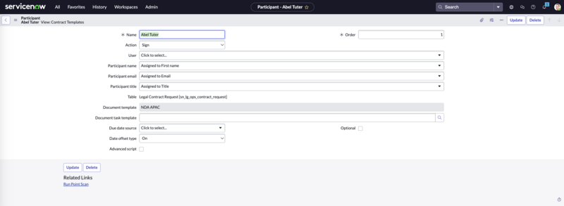 Configure participants to the contract template