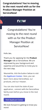 Email notification contains magic link to the Applicant Center