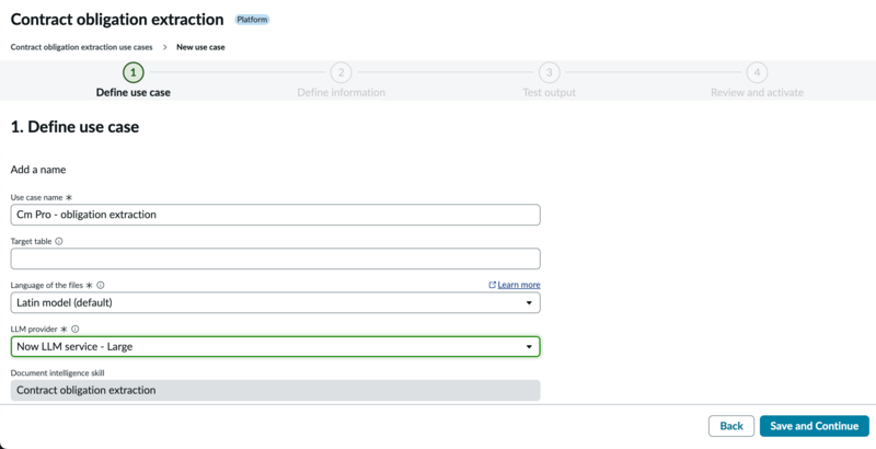 Define use case form for obligation extraction.