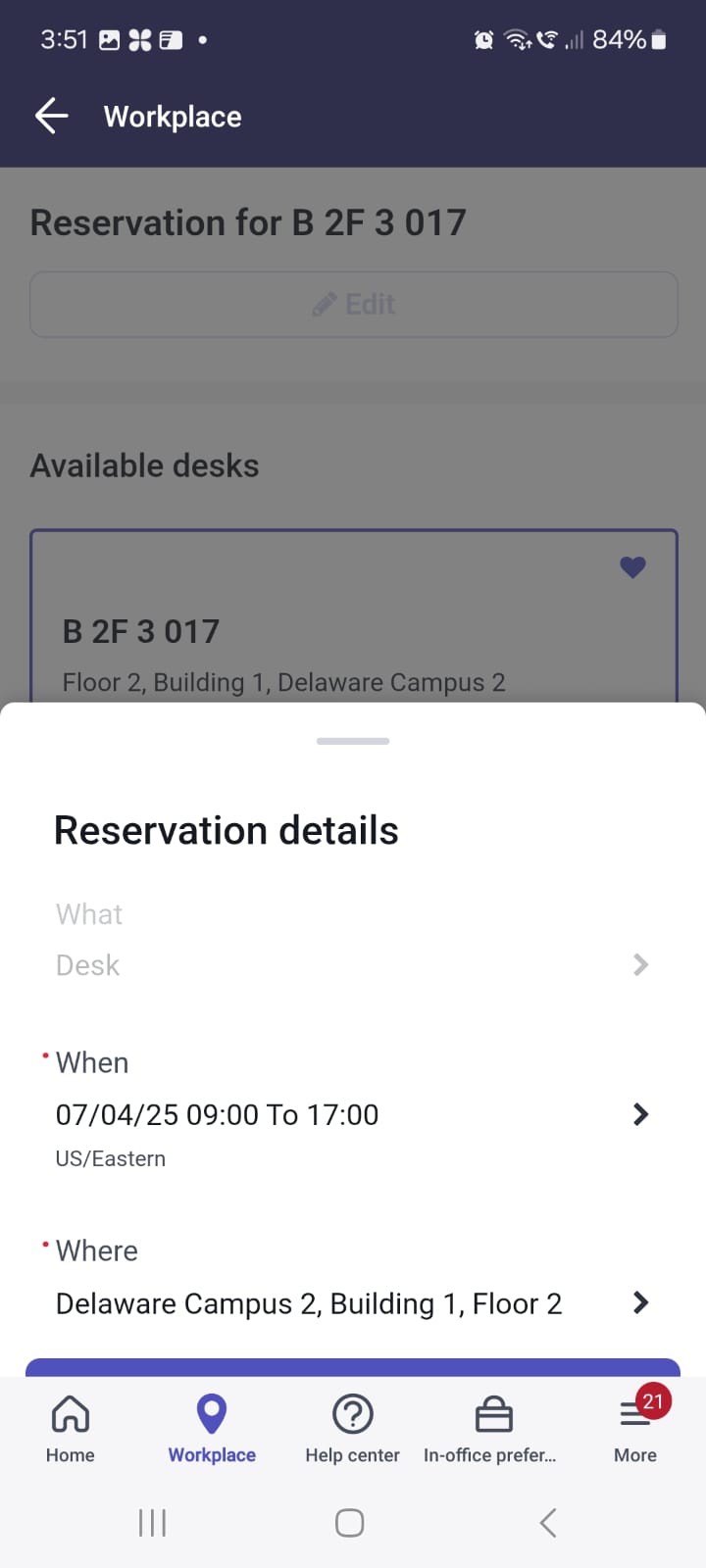 Edit reservation dialog box.