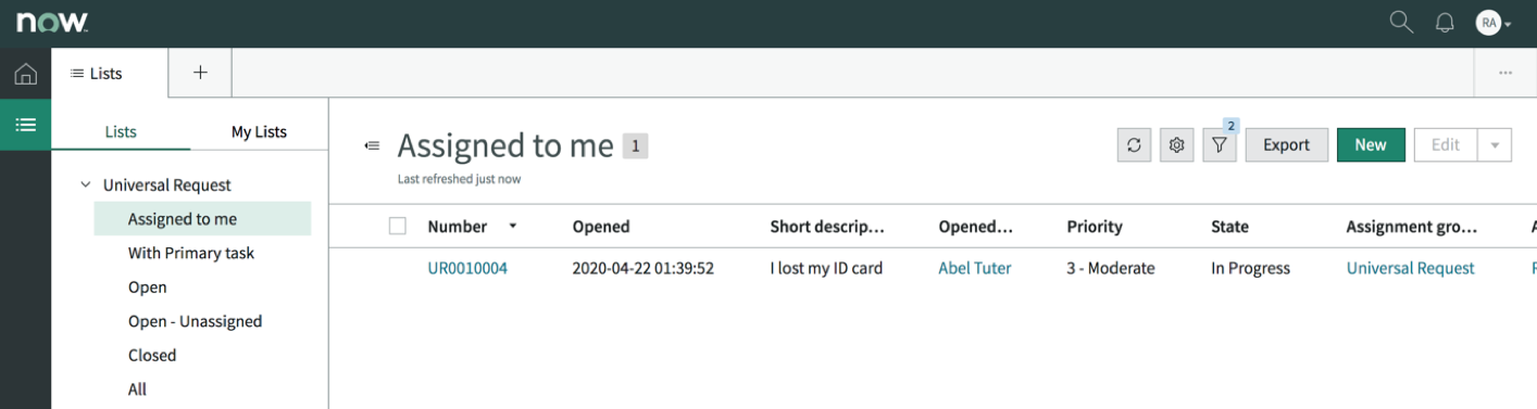 View all Universal Request in UR Agent Workspace