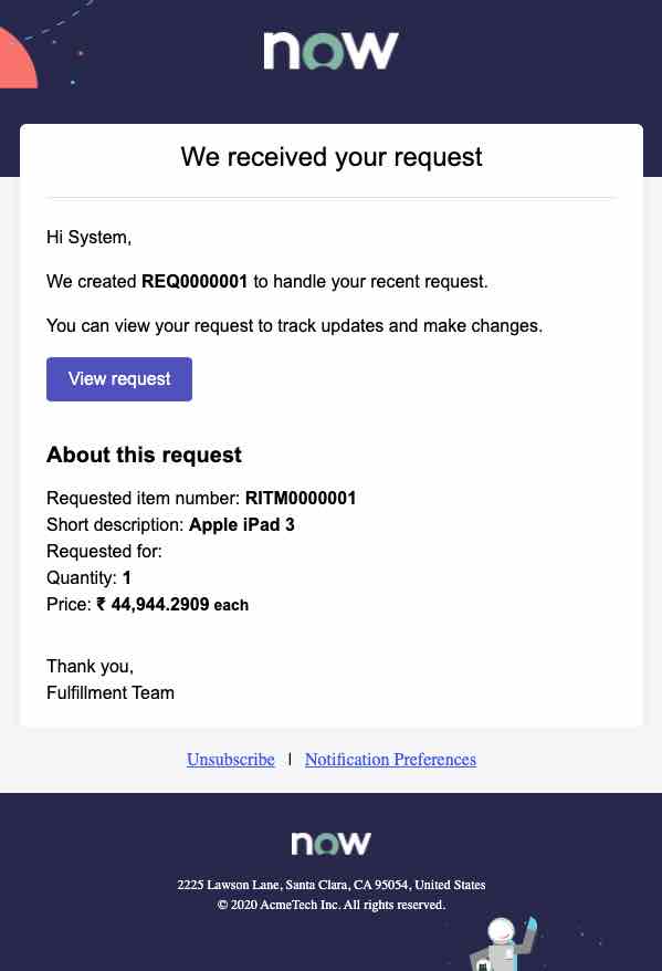 Notification with Email notification layout and template applied