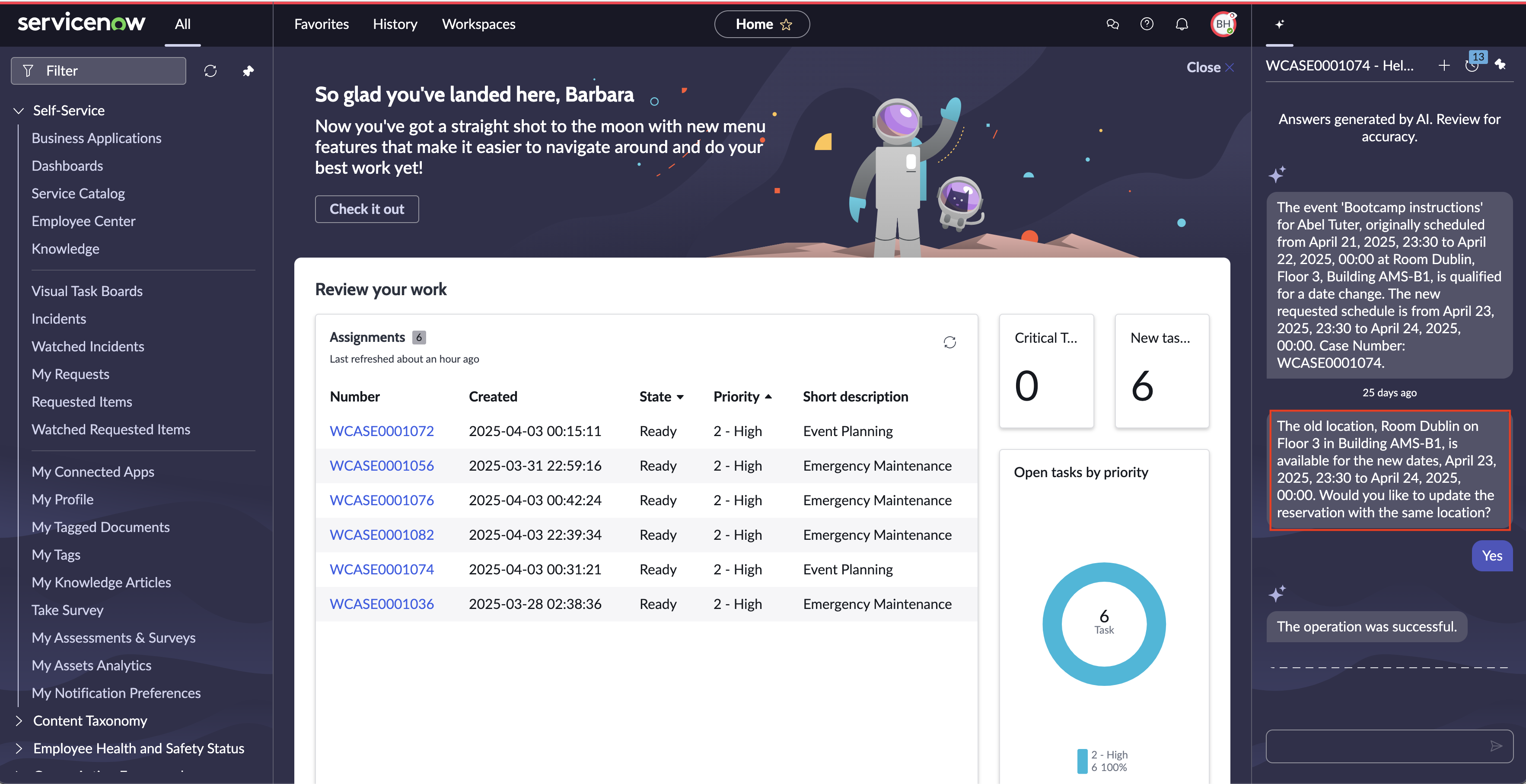 AI agents showing old location and asking for confirmation before updating a reservation.