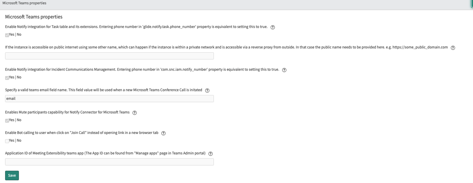 Notify connector for Microsoft Teams properties