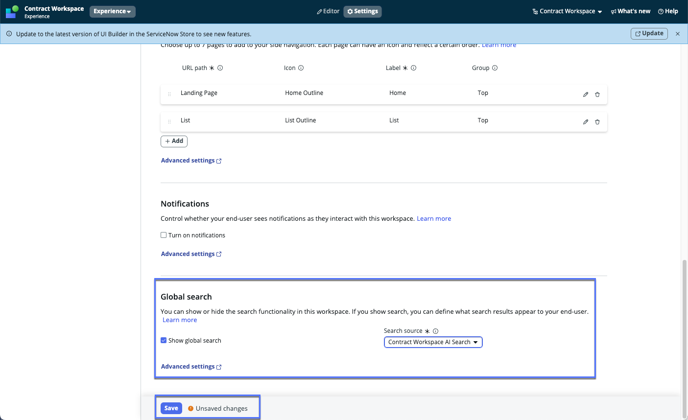 Configure Ai search as the sairch engine in contract workspace