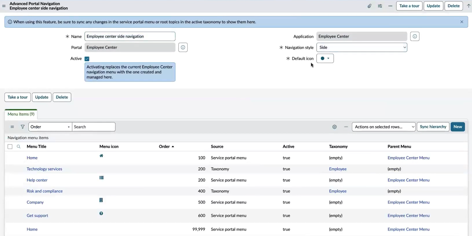 How to select navigation style and icons on Advanced Portal Navigation record and menu items related list