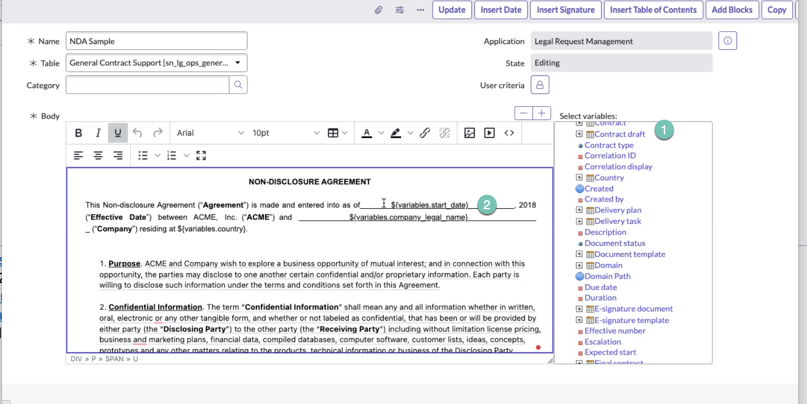 Calling customized variables in an HTML document template