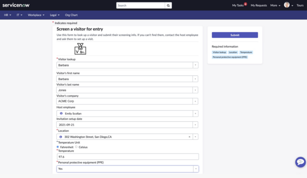 Screen a visitor for entry using Workplace Visitor Management.