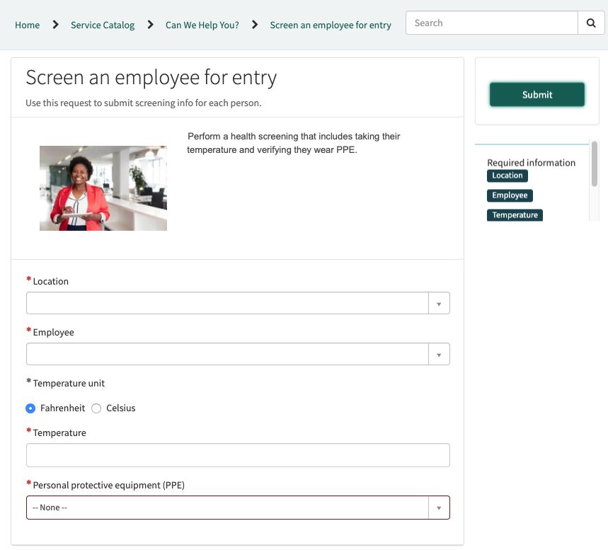 Computer health screening entry form