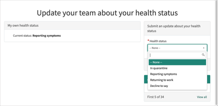 Users can self-report and select their health status