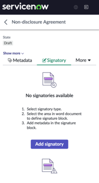 Use ServiceNow Contracts add-in to add signatory block